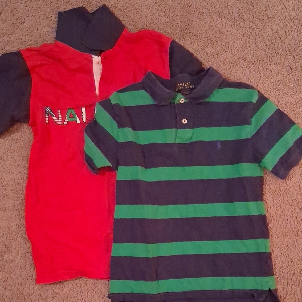 Polo by Ralph Lauren Kids Green and Navy Striped Polo And Red Nautica Polo